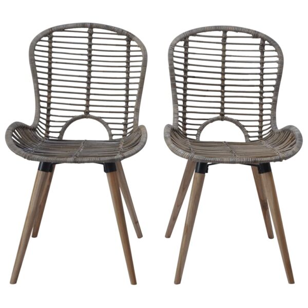 vidaXL Dining Chairs 2 pcs Brown Natural Rattan - Image 2