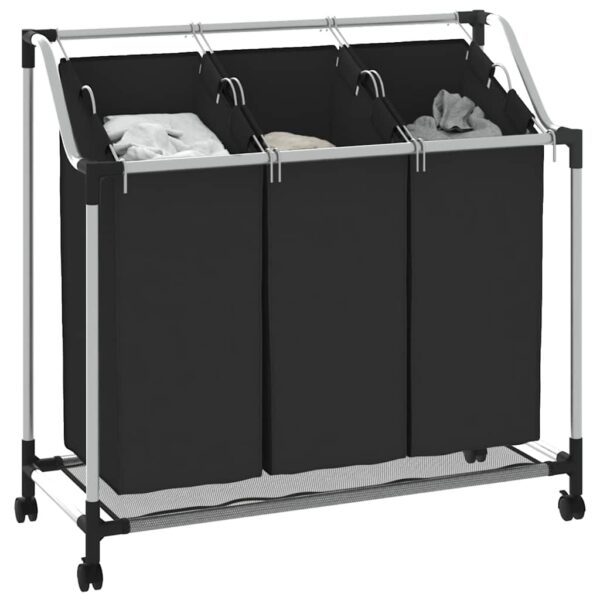 vidaXL Laundry Sorter with 3 Bags Black Steel - Image 4
