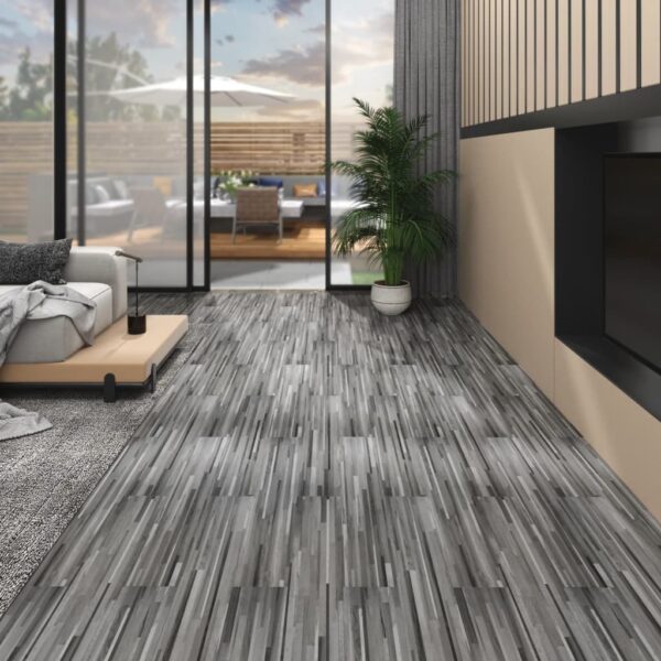 vidaXL PVC Flooring Planks 5.02 m² 2 mm Self-adhesive Striped Grey - Image 1
