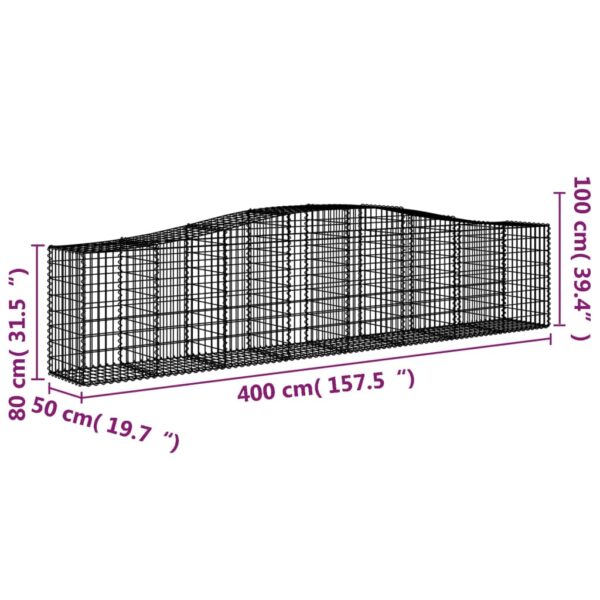 vidaXL Arched Gabion Basket 400x50x80/100 cm Galvanised Iron - Image 5