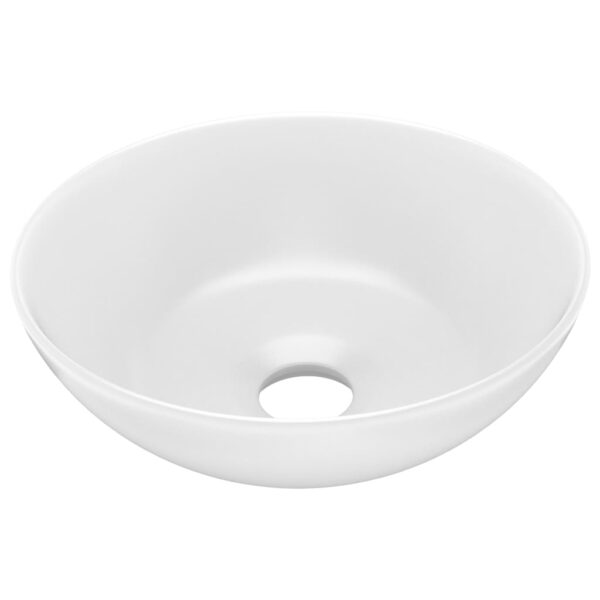 vidaXL Bathroom Sink Ceramic Matt White Round - Image 2