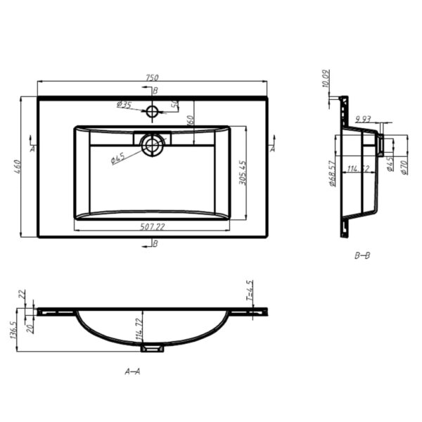 vidaXL Built-in Wash Basin 750x460x130 mm SMC White - Image 8