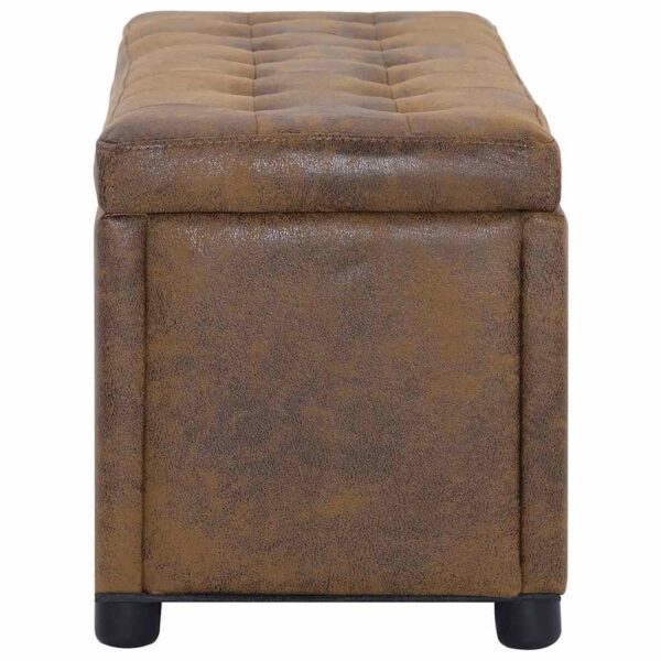 vidaXL Storage Ottoman 87.5 cm Brown Faux Suede Leather - Image 3