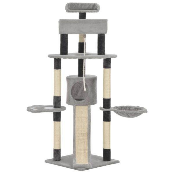 vidaXL Cat Tree with Sisal Scratching Posts Grey 145 cm - Image 2