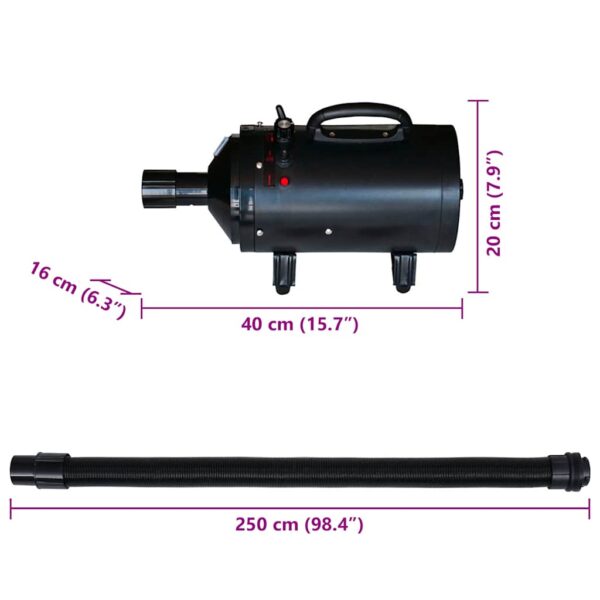 vidaXL Dog Hair Dryer with 3 Nozzles Black 2400 W - Image 6