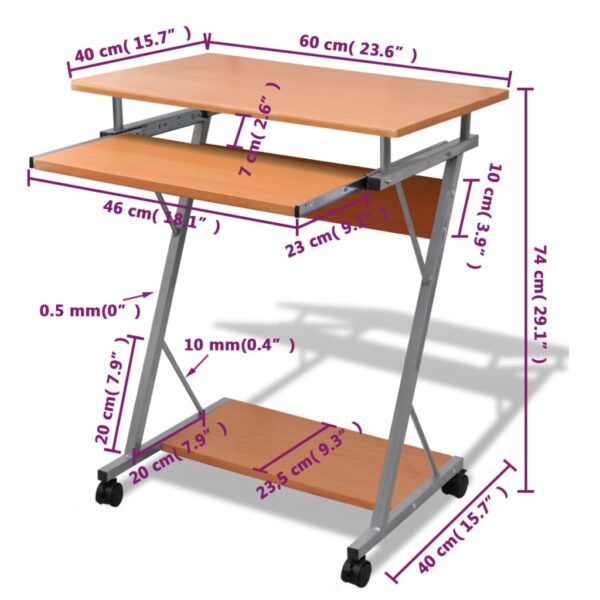 vidaXL Compact Computer Desk with Pull-out Keyboard Tray Brown - Image 6