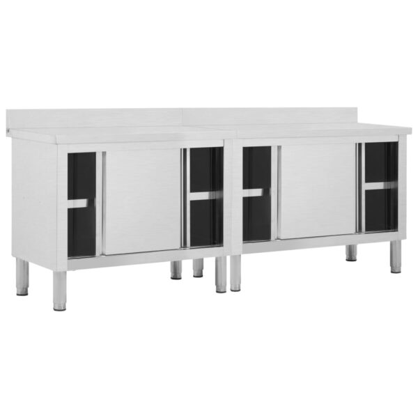 vidaXL Work Tables with Sliding Doors 2pcs 240x50x(95-97)cm Stainless Steel - Image 4