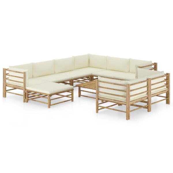 vidaXL 10 Piece Garden Lounge Set with Cream White Cushions Bamboo - Image 1