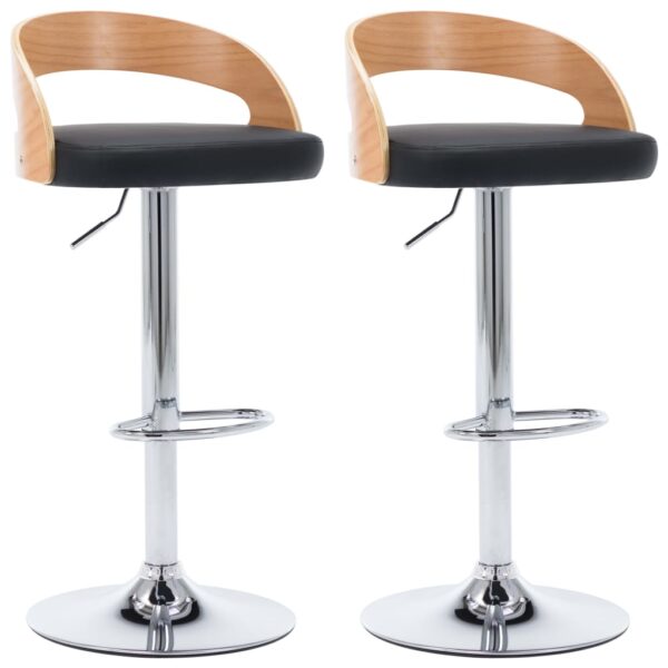 vidaXL Bar Stools 2 pcs Black Faux Leather and Bentwood - Image 2