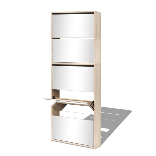 vidaXL Shoe Cabinet 5-Layer Mirror Oak 63x17x169.5 cm - Image 4