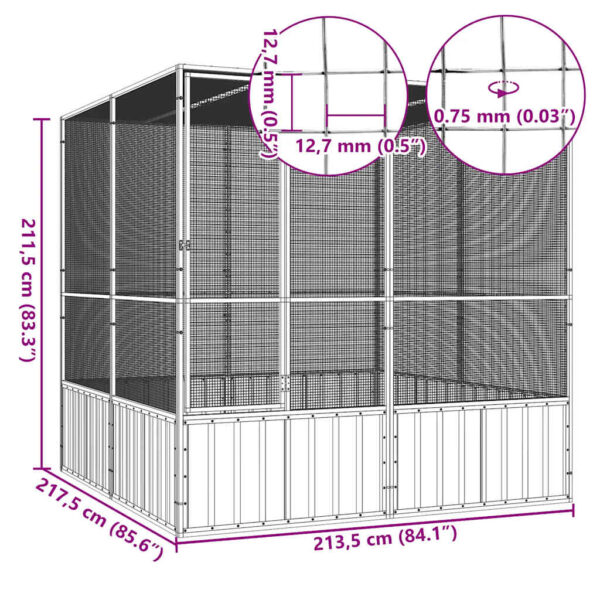 vidaXL Bird Cage Grey 213.5x217.5x211.5 cm Galvanised Steel - Image 6
