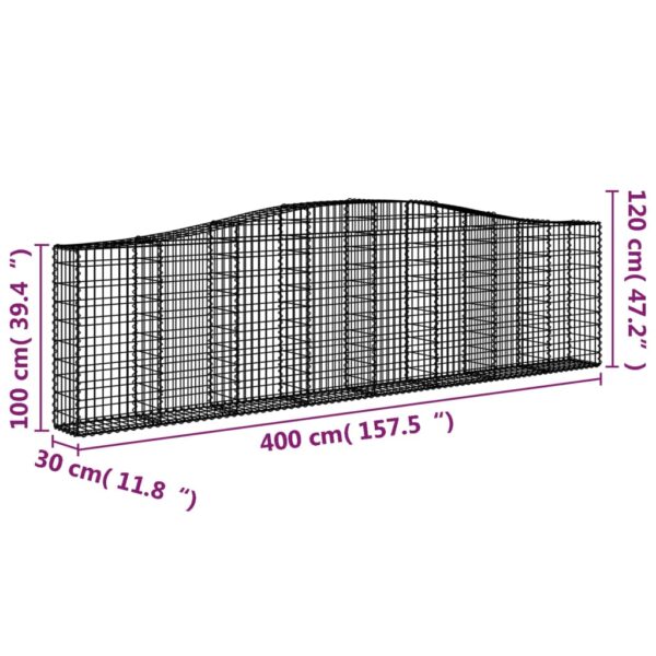 vidaXL Arched Gabion Basket 400x30x100/120 cm Galvanised Iron - Image 5