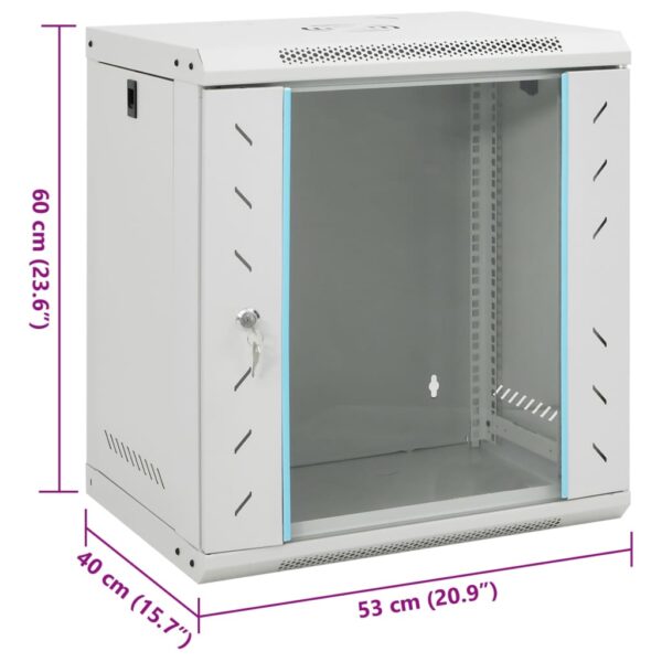 vidaXL 12U Wall Mounted Network Cabinet 19" IP20 53x40x60 cm - Image 8