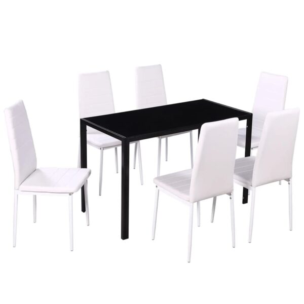 vidaXL Seven Piece Dining Table Set Black and White - Image 2