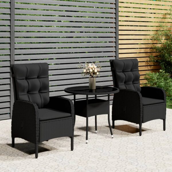 vidaXL 3 Piece Garden Bistro Set Poly Rattan Black - Image 1