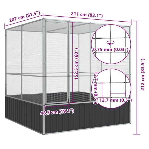 vidaXL Aviary Silver 211x207x212 cm Steel - Image 10