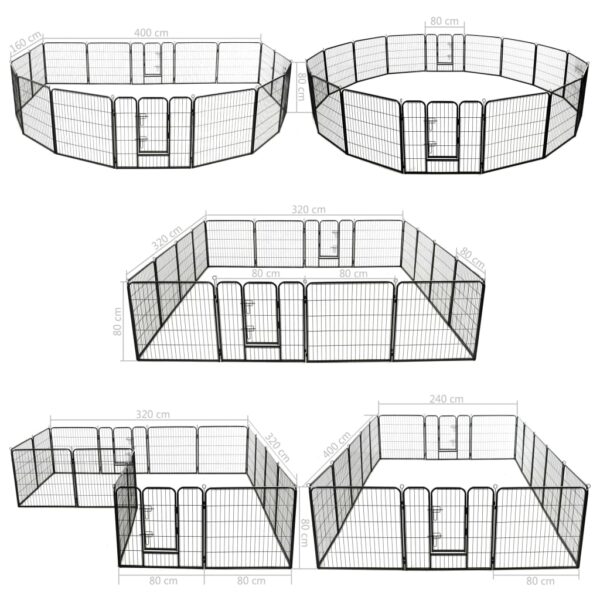vidaXL Dog Playpen 16 Panels Steel 80x80 cm Black - Image 8