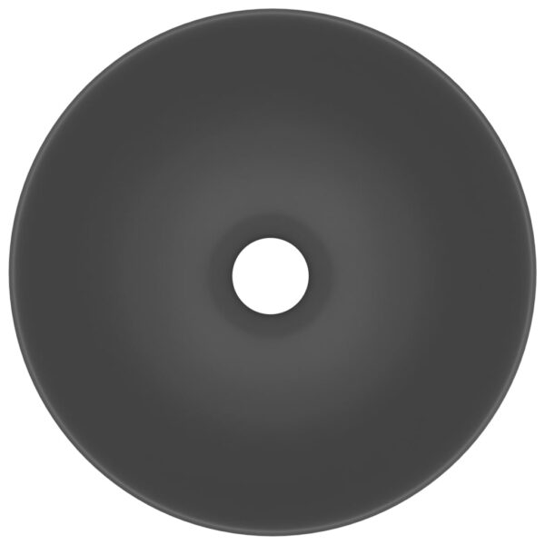 vidaXL Bathroom Sink Ceramic Dark Grey Round - Image 4