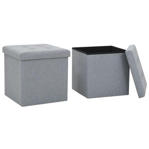 vidaXL Folding Storage Stools 2 pcs Light Grey Faux Linen - Image 1
