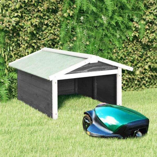 vidaXL Robotic Lawn Mower Garage 72x87x50 cm Grey and White Firwood - Image 1