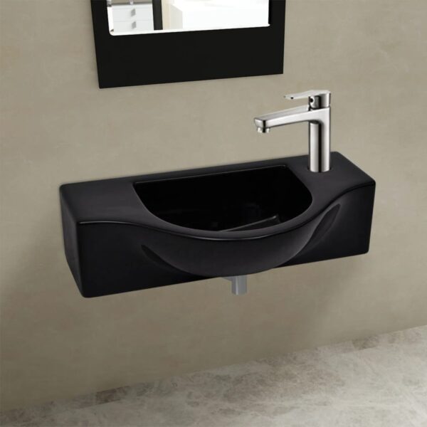 vidaXL Ceramic Bathroom Sink Basin with Faucet Hole Black - Image 1