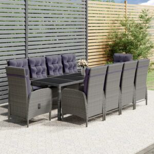 vidaXL 11 Piece Garden Dining Set Poly Rattan Grey