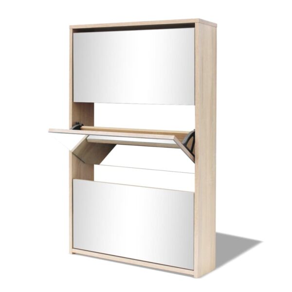 vidaXL Shoe Cabinet 3-Layer Mirror Oak 63x17x102.5 cm - Image 5
