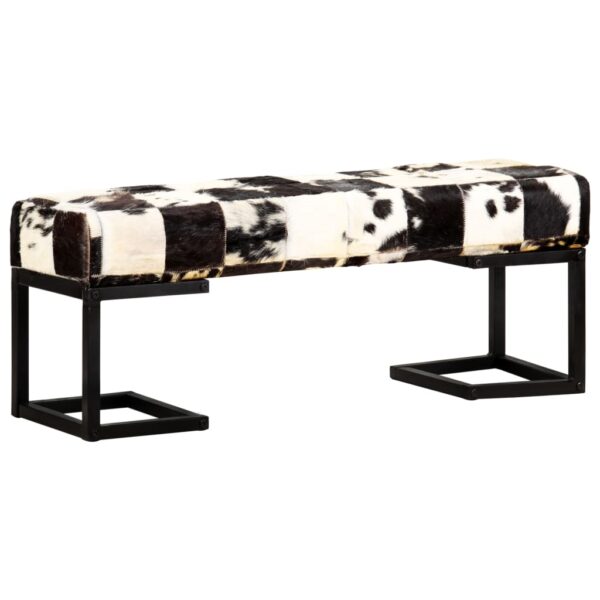 vidaXL Bench 110 cm Black Patchwork Genuine Goat Leather - Image 11