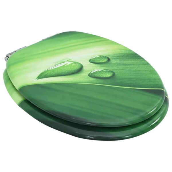 vidaXL WC Toilet Seat with Soft Close Lid MDF Green Water Drop Design - Image 3