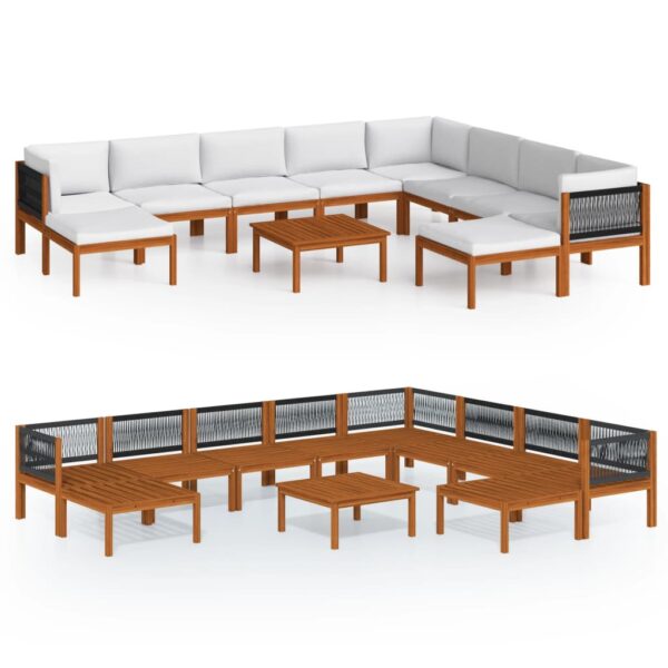 vidaXL 11 Piece Garden Lounge Set with Cushions Cream Wood Acacia&Rope - Image 2