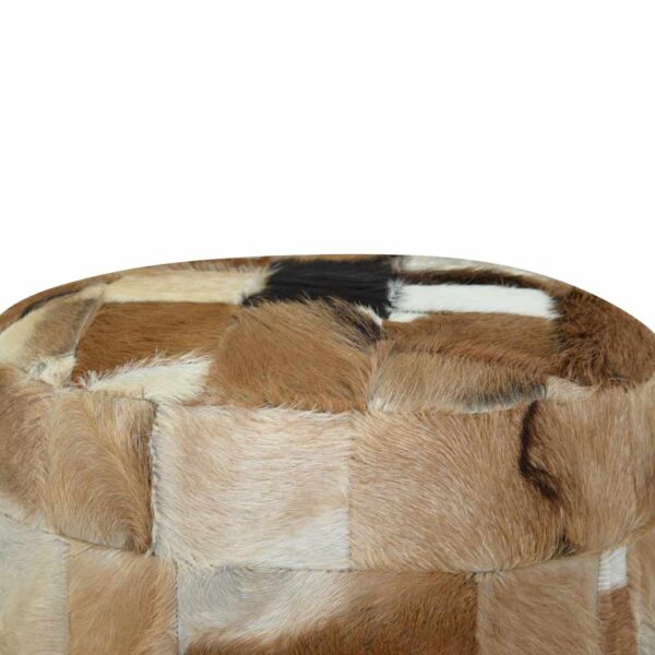 vidaXL Pouffe Goatskin Leather Round 50x50x45 cm - Image 7
