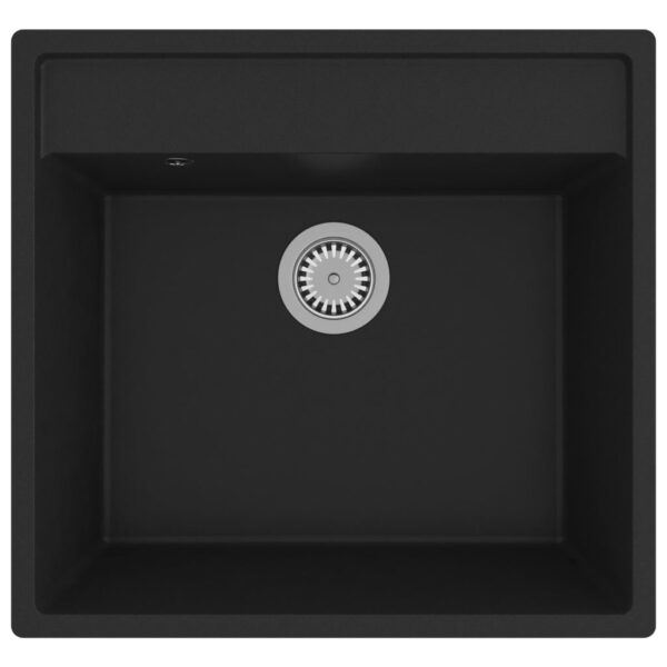 vidaXL Kitchen Sink with Overflow Hole Black Granite - Image 2