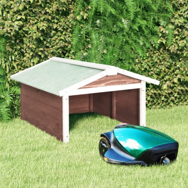 vidaXL Robotic Lawn Mower Garage 72x87x50 cm Mocca and White Firwood - Image 1