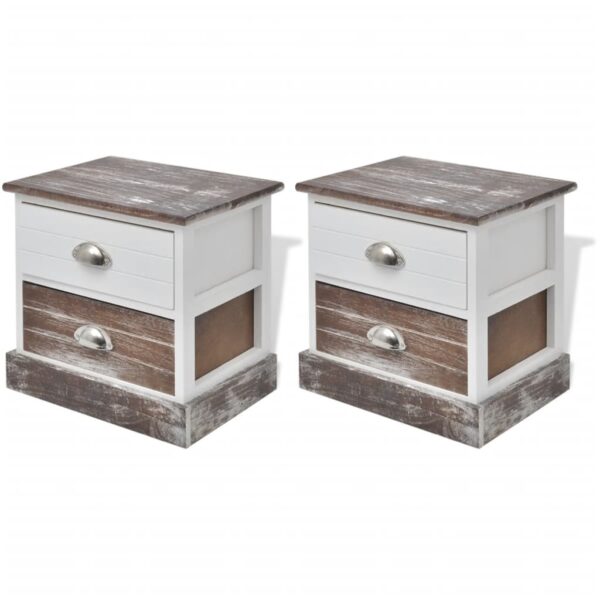 vidaXL Bedside Cabinets 2 pcs Brown and White - Image 2