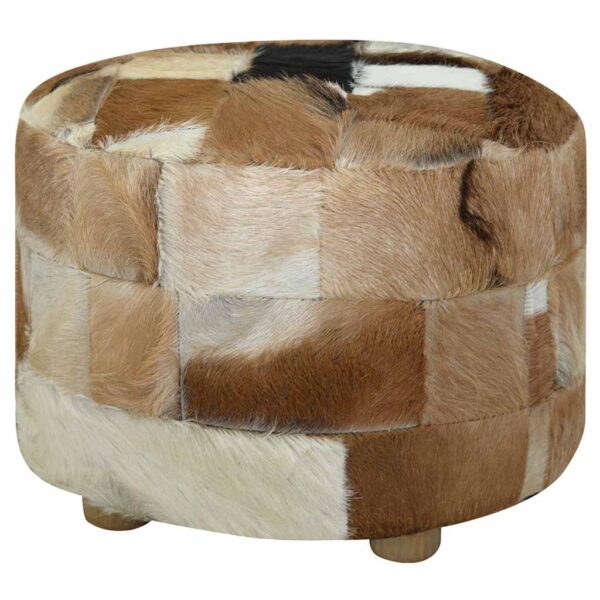vidaXL Pouffe Goatskin Leather Round 50x50x45 cm - Image 5