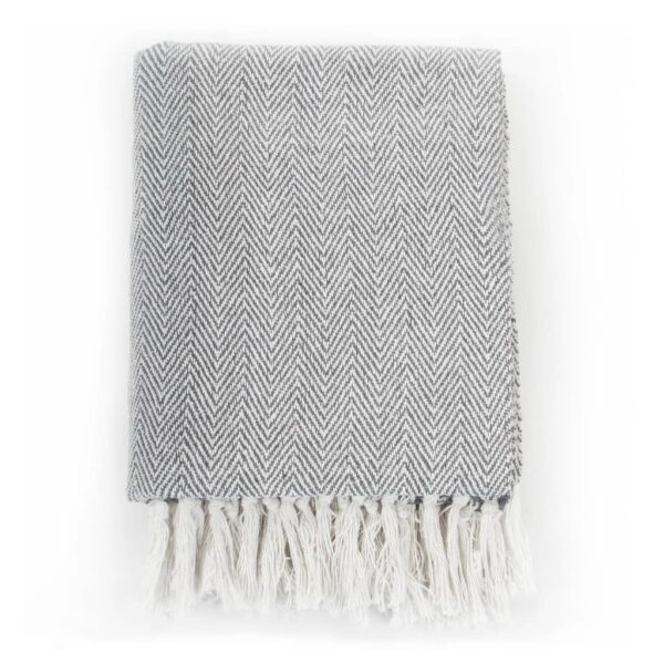 vidaXL Throw Cotton Herringbone 125x150 cm Grey - Image 2