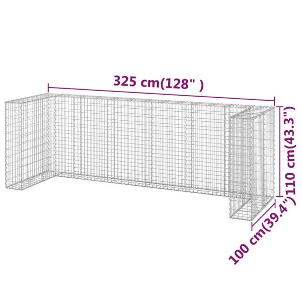 vidaXL Gabion Wall for Garbage Bins Galvanised Steel 325x100x110 cm - Image 8