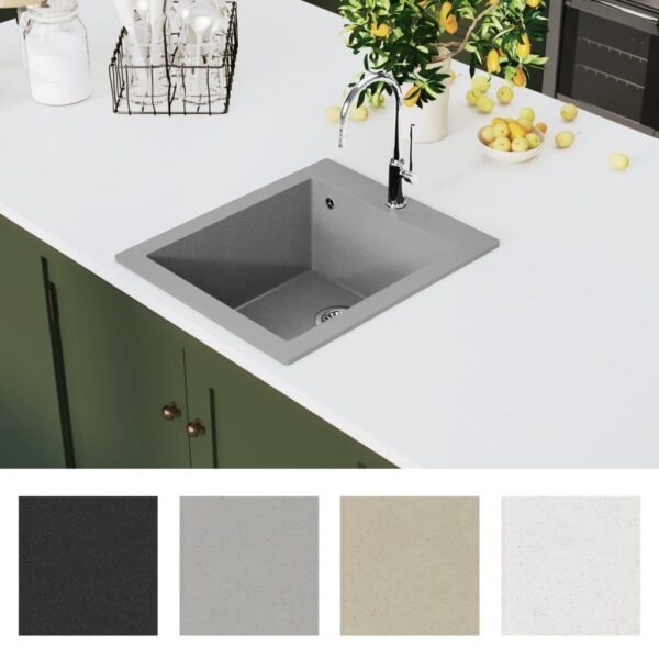 vidaXL Overmount Kitchen Sink Single Basin Granite Grey - Image 6