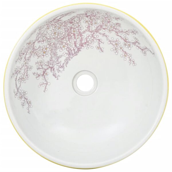 vidaXL Countertop Basin White and Yellow Round Φ41x14 cm Ceramic - Image 4