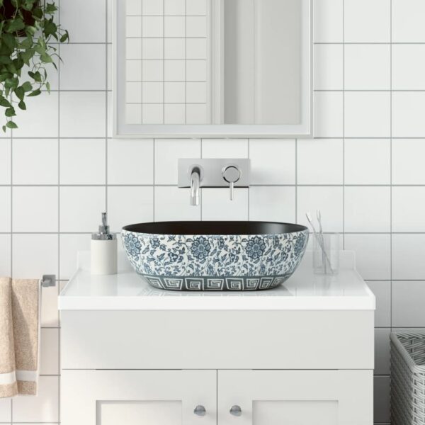 vidaXL Countertop Basin Black and Blue Oval 47x33x13 cm Ceramic - Image 1