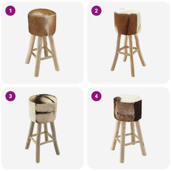 vidaXL Bar Stool Goatskin Leather and Solid Teak Wood - Image 6