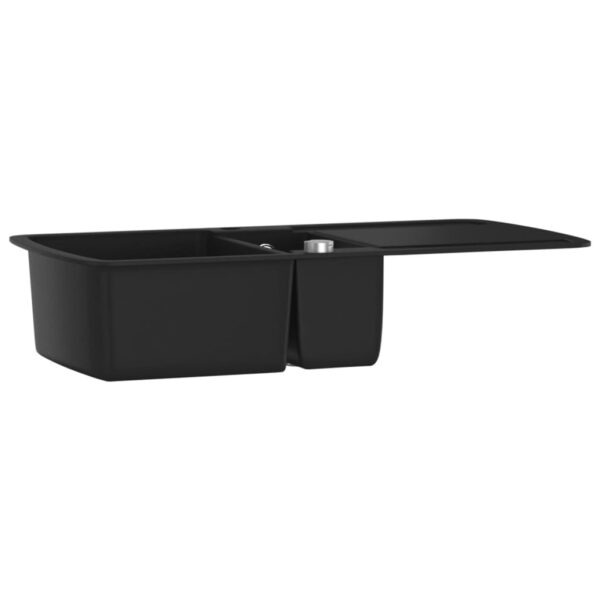 vidaXL Granite Kitchen Sink Double Basin Black - Image 3