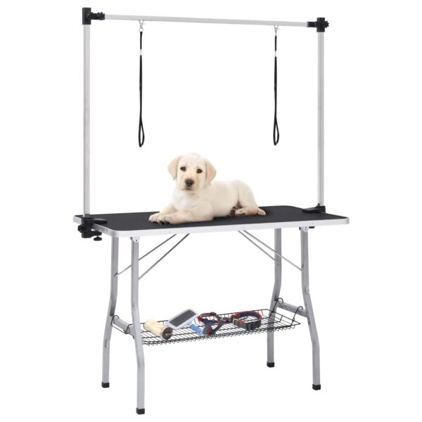 vidaXL Adjustable Dog Grooming Table with 2 Loops and Basket - Image 1