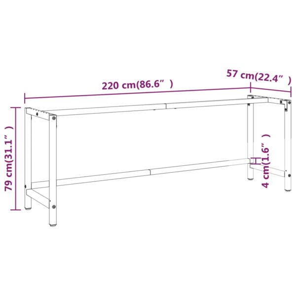 vidaXL Work Bench Frame Matte Black and Matte Red 220x57x79 cm Metal - Image 9