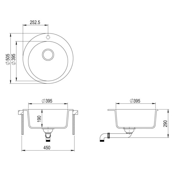 vidaXL Granite Kitchen Sink Single Basin Round Black - Image 8