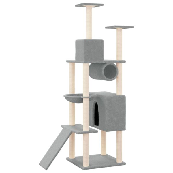 vidaXL Cat Tree with Sisal Scratching Posts Light Grey 168 cm - Image 5