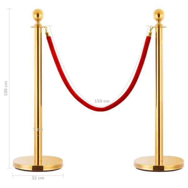 vidaXL 3 Piece VIP Queue Barrier Set Stainless Steel Gold - Image 7