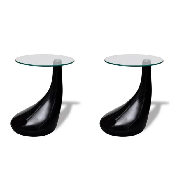 vidaXL Coffee Table 2 pcs with Round Glass Top High Gloss Black - Image 2