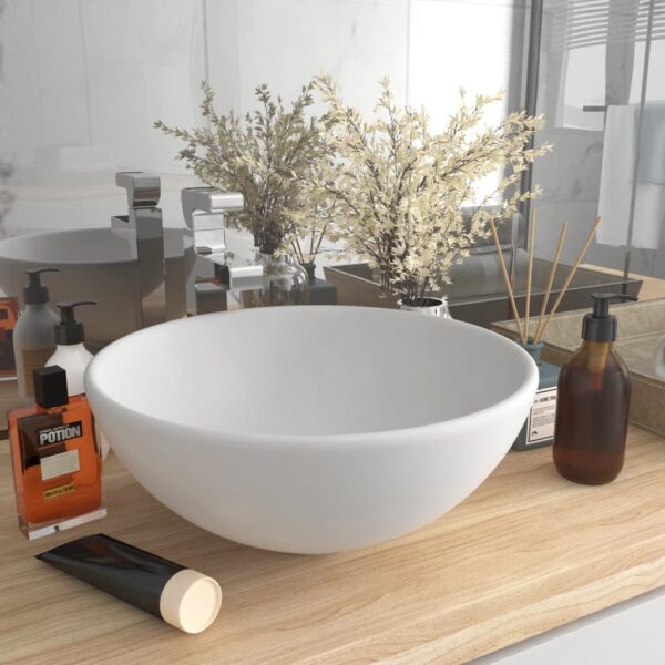 vidaXL Luxury Bathroom Basin Round Matt White 32.5x14 cm Ceramic - Image 1