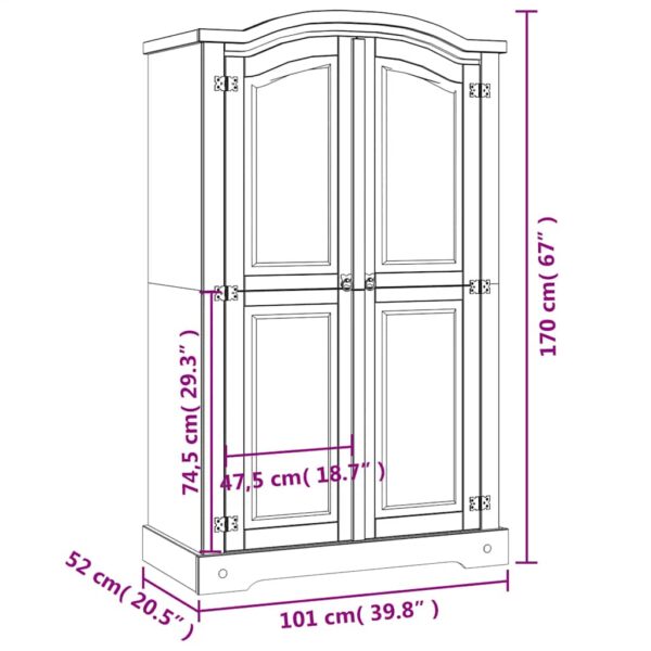 vidaXL Wardrobe Mexican Pine Corona Range 2 Doors White - Image 10